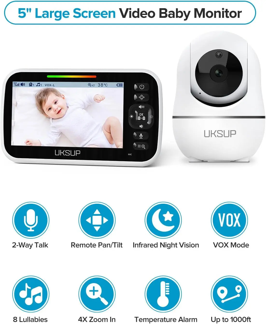 Baby Monitor Camera: 960ft Range, Night Vision, Temp Sensor